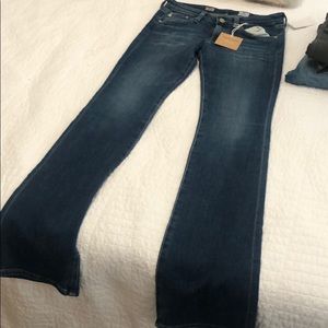 Boot cut, low rise jeans.